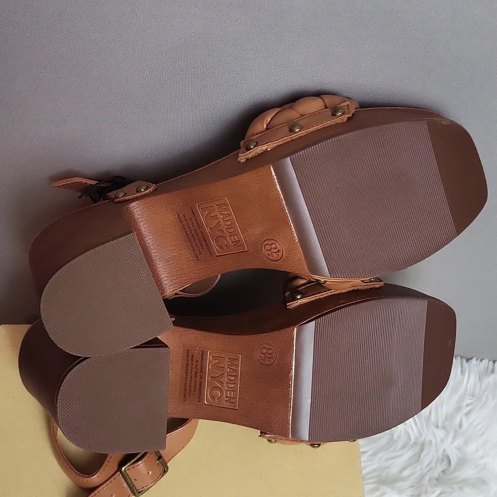 Madden NYC Cognac Braided Heel Sandals Women's Shoe Size 8.5 NIB - Picture 4 of 5